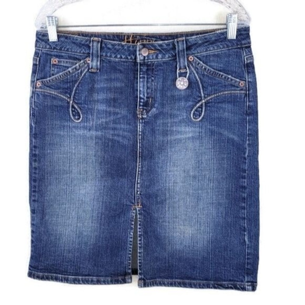 Hippie Blue Denim Skirt Women's Size 11 Knee Length Front Slit Western Rodeo 80s